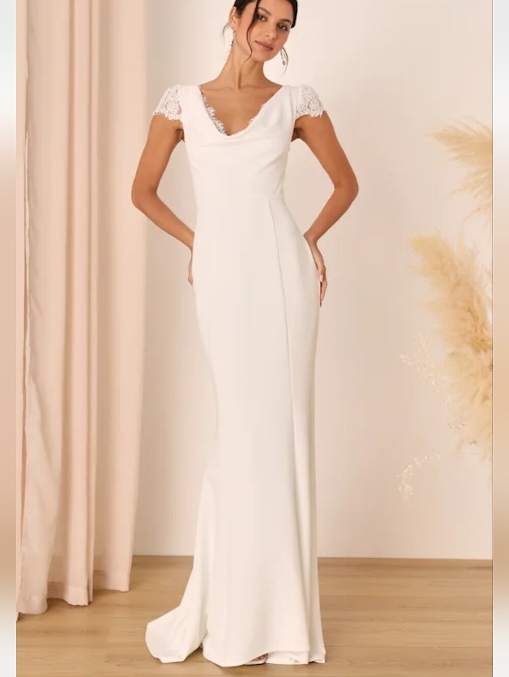 NWT Lulus Forever Beloved White Lace Cap Sleeve Mermaid Maxi Dress Sz Medium